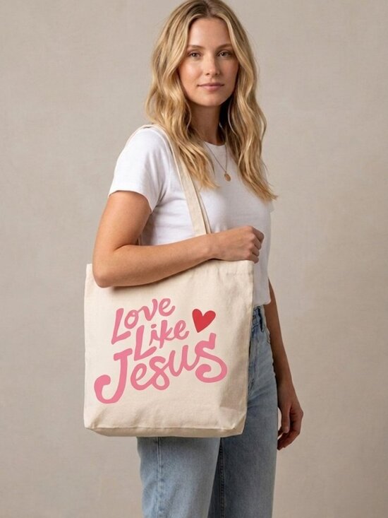 Handbags - Love Like Jesus Canvas Tote Bag Christian Reusable Shopping Book Beach